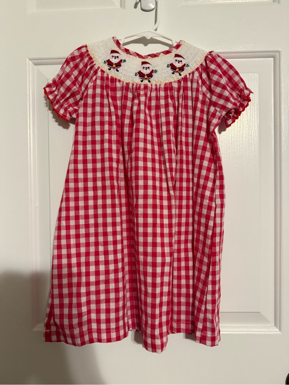 Prissy & Proper Hand Smocked Santa Claus Bishop Dress Gingham Girls 5 Holiday